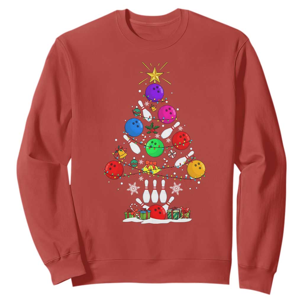 Funny Bowling Christmas Tree Lights Xmas Bowler Sweatshirt TS11 Red Print Your Wear