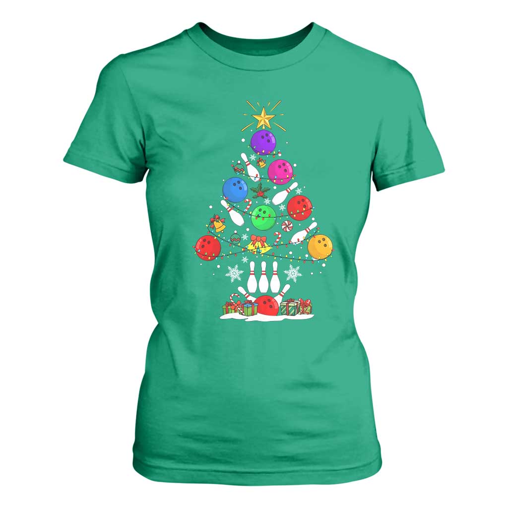 Funny Bowling Christmas Tree Lights Xmas Bowler T Shirt For Women TS11 Irish Green Print Your Wear