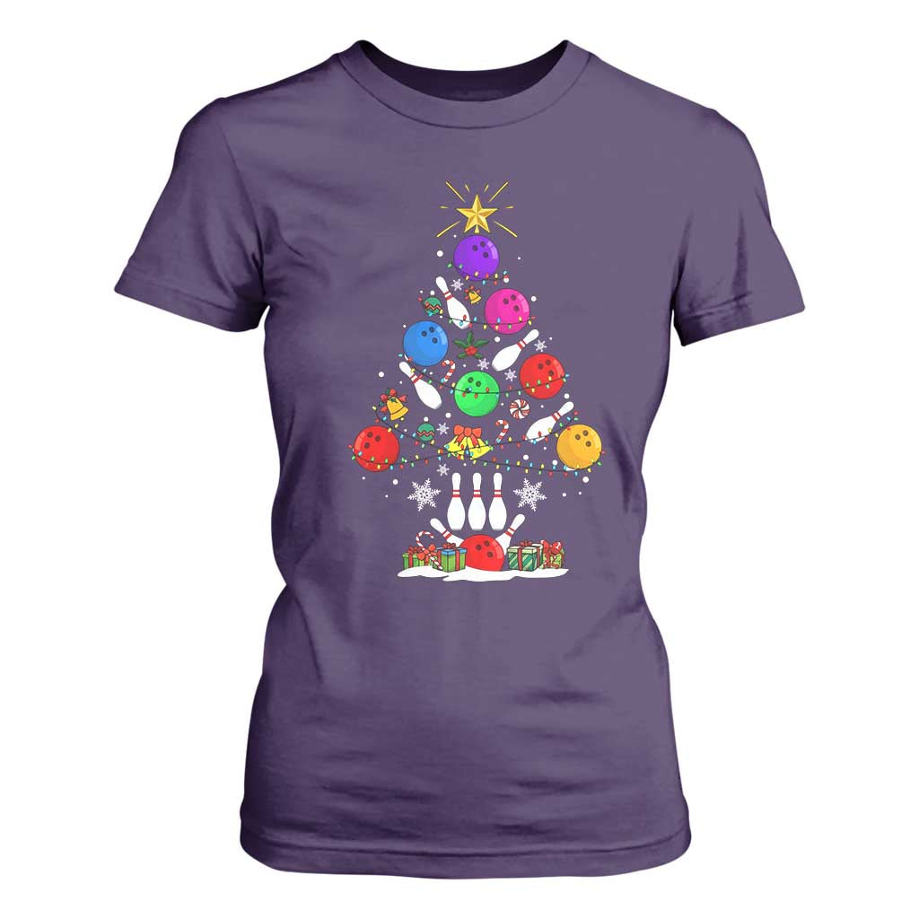 Funny Bowling Christmas Tree Lights Xmas Bowler T Shirt For Women TS11 Purple Print Your Wear