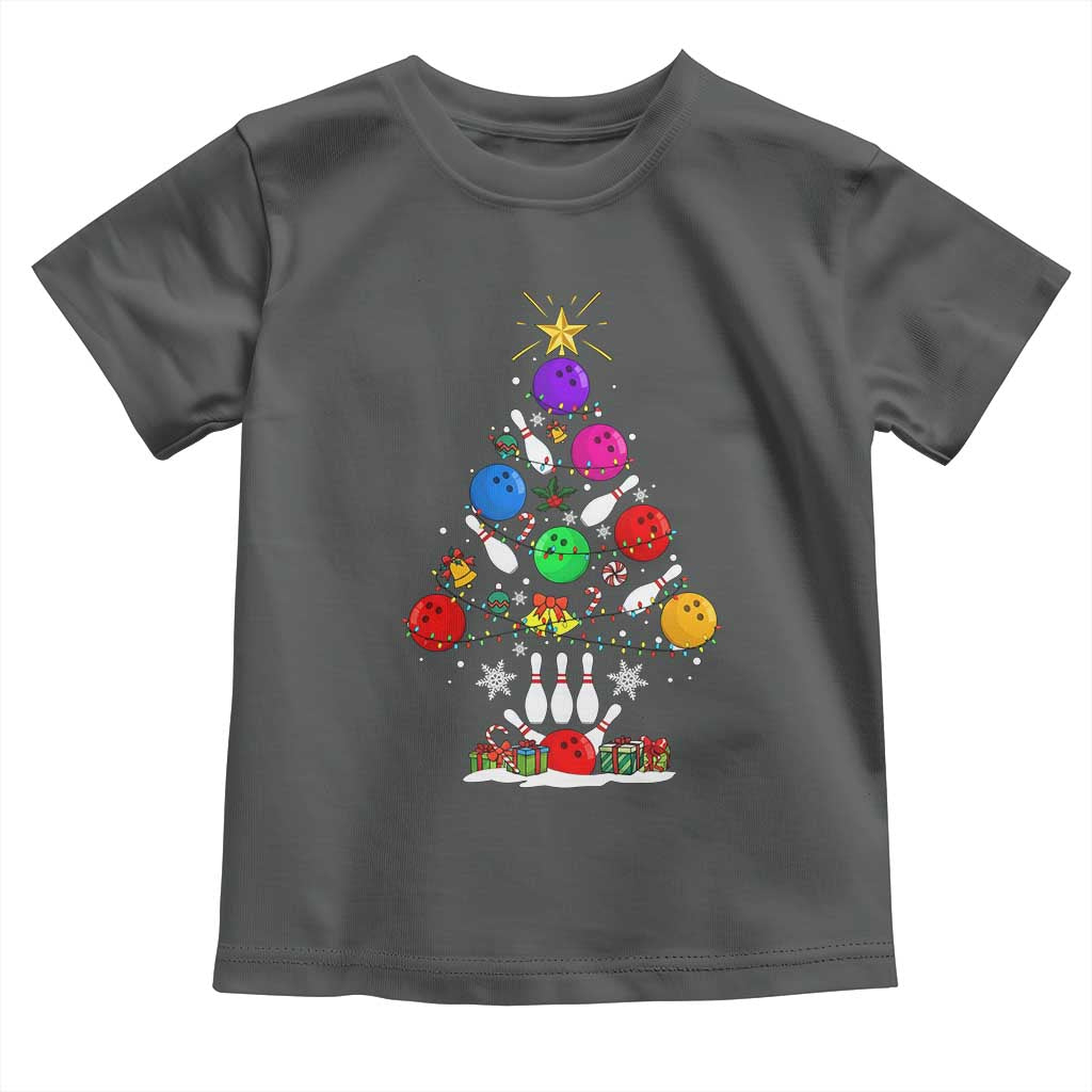 Funny Bowling Christmas Tree Lights Xmas Bowler Toddler T Shirt TS11 Dark Heather Print Your Wear
