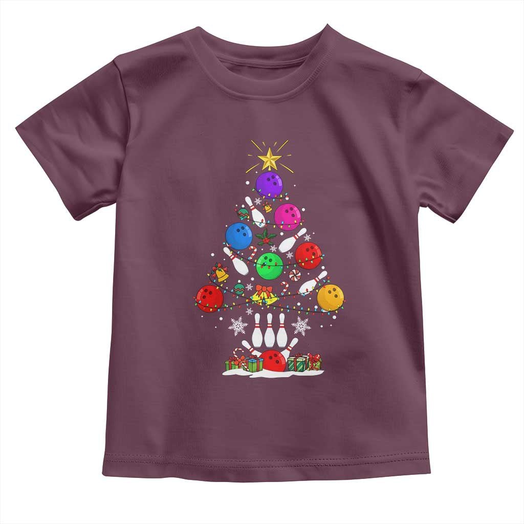 Funny Bowling Christmas Tree Lights Xmas Bowler Toddler T Shirt TS11 Maroon Print Your Wear