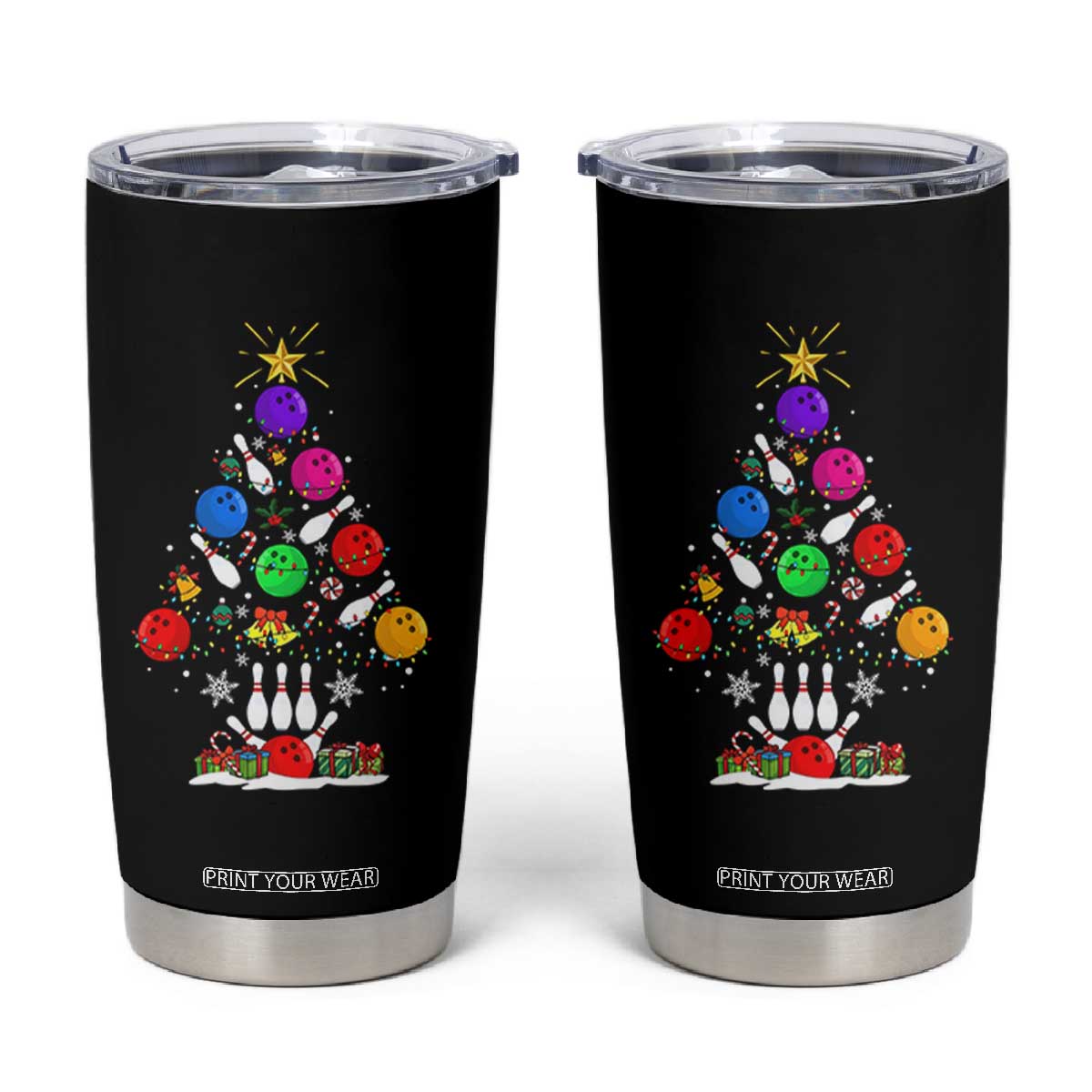 Funny Bowling Christmas Tree Lights Xmas Bowler Tumbler Cup TS11 Black Print Your Wear