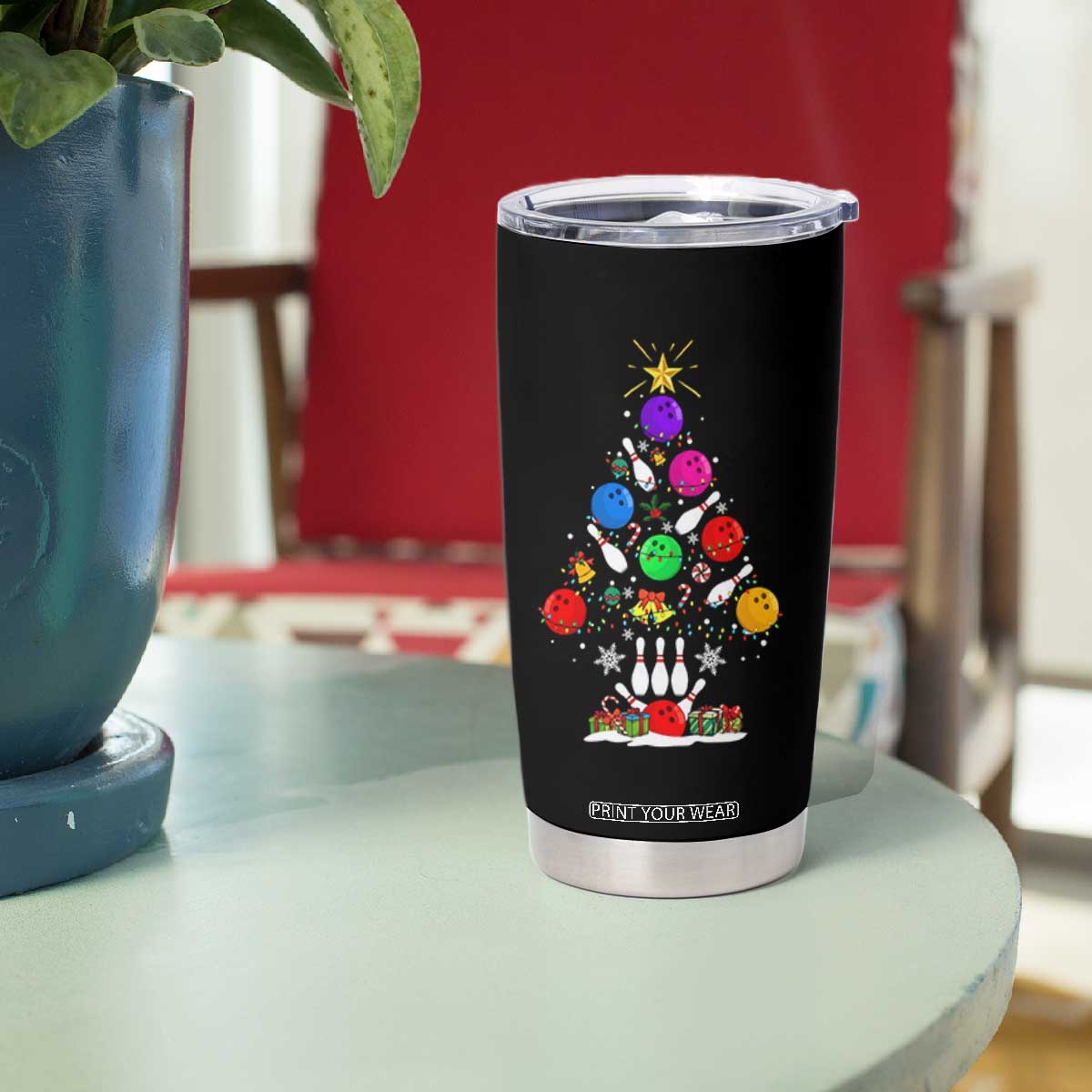 Funny Bowling Christmas Tree Lights Xmas Bowler Tumbler Cup TS11 Print Your Wear
