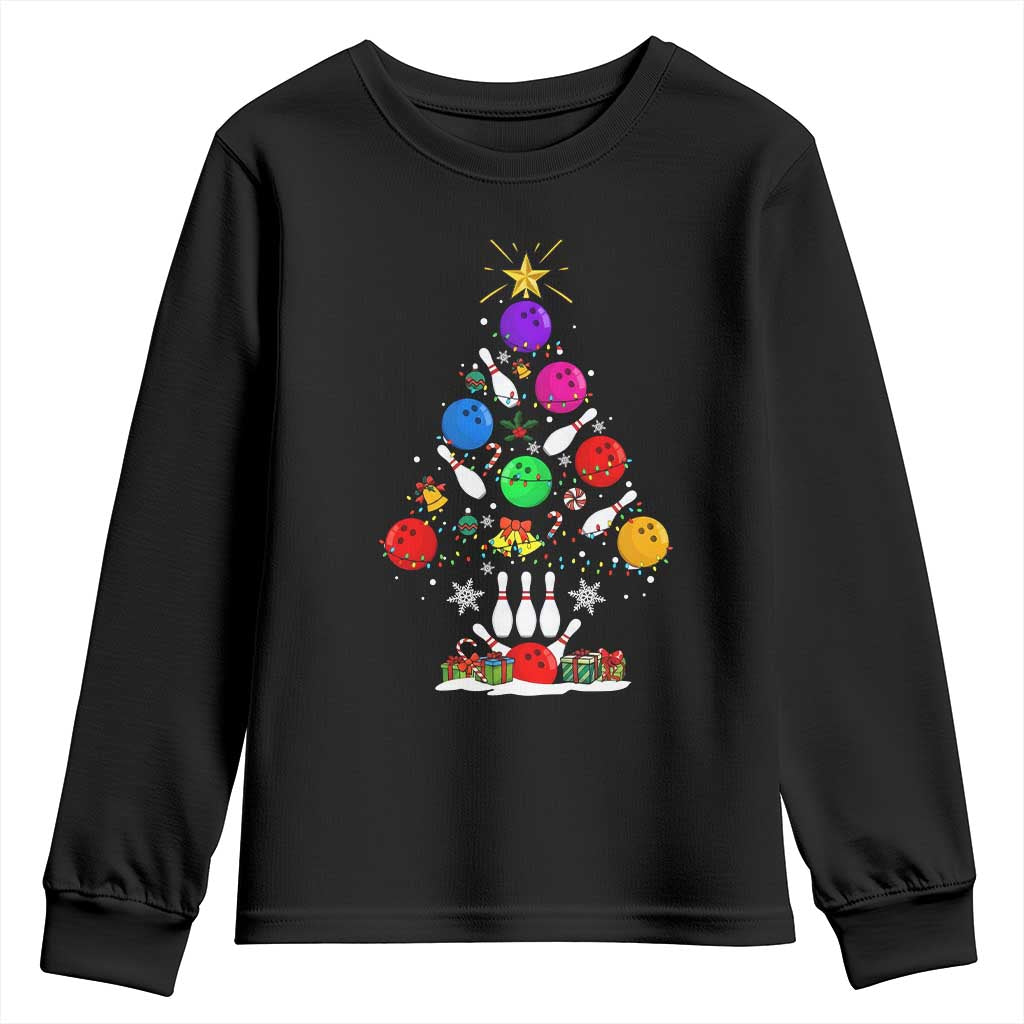 Funny Bowling Christmas Tree Lights Xmas Bowler Youth Sweatshirt TS11 Black Print Your Wear