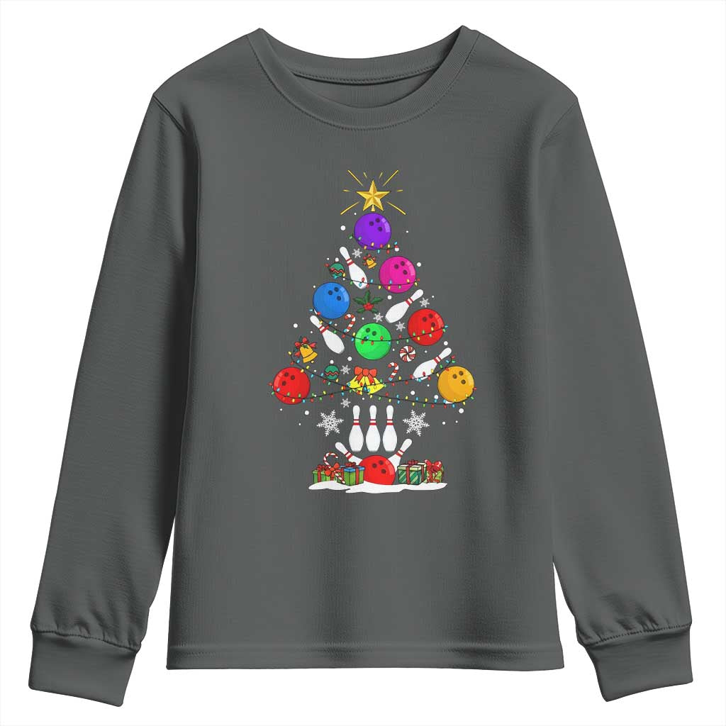 Funny Bowling Christmas Tree Lights Xmas Bowler Youth Sweatshirt TS11 Dark Heather Print Your Wear