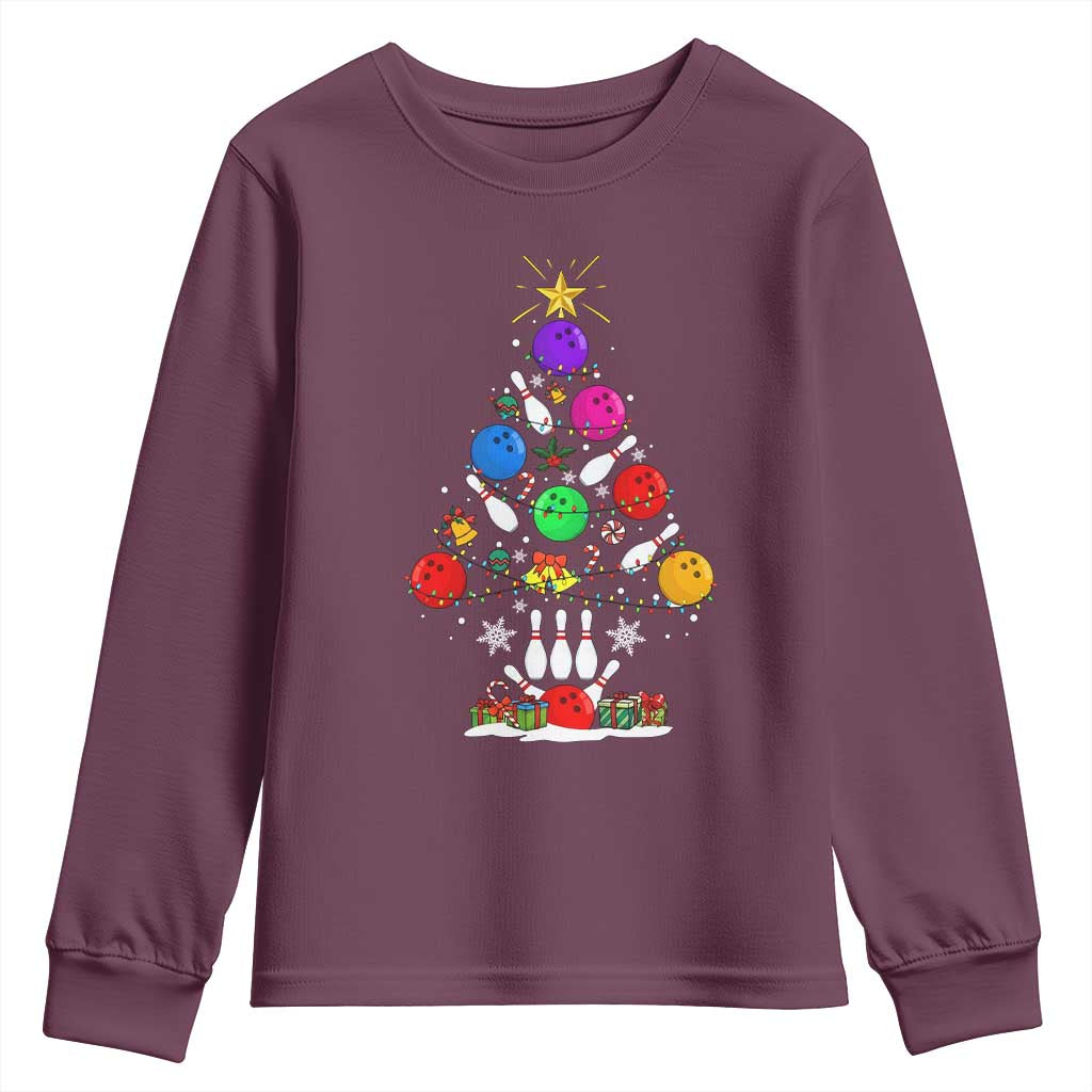 Funny Bowling Christmas Tree Lights Xmas Bowler Youth Sweatshirt TS11 Maroon Print Your Wear
