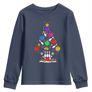Funny Bowling Christmas Tree Lights Xmas Bowler Youth Sweatshirt TS11 Navy Print Your Wear