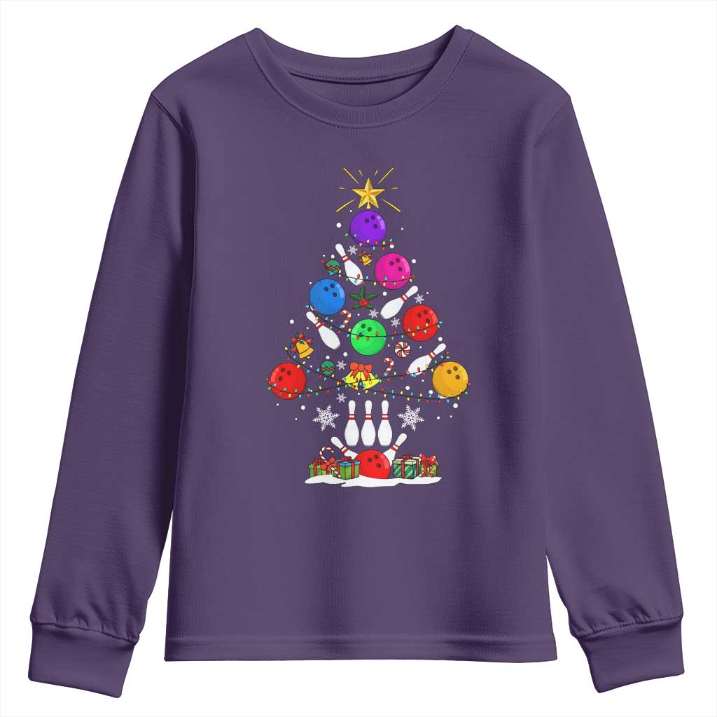 Funny Bowling Christmas Tree Lights Xmas Bowler Youth Sweatshirt TS11 Purple Print Your Wear