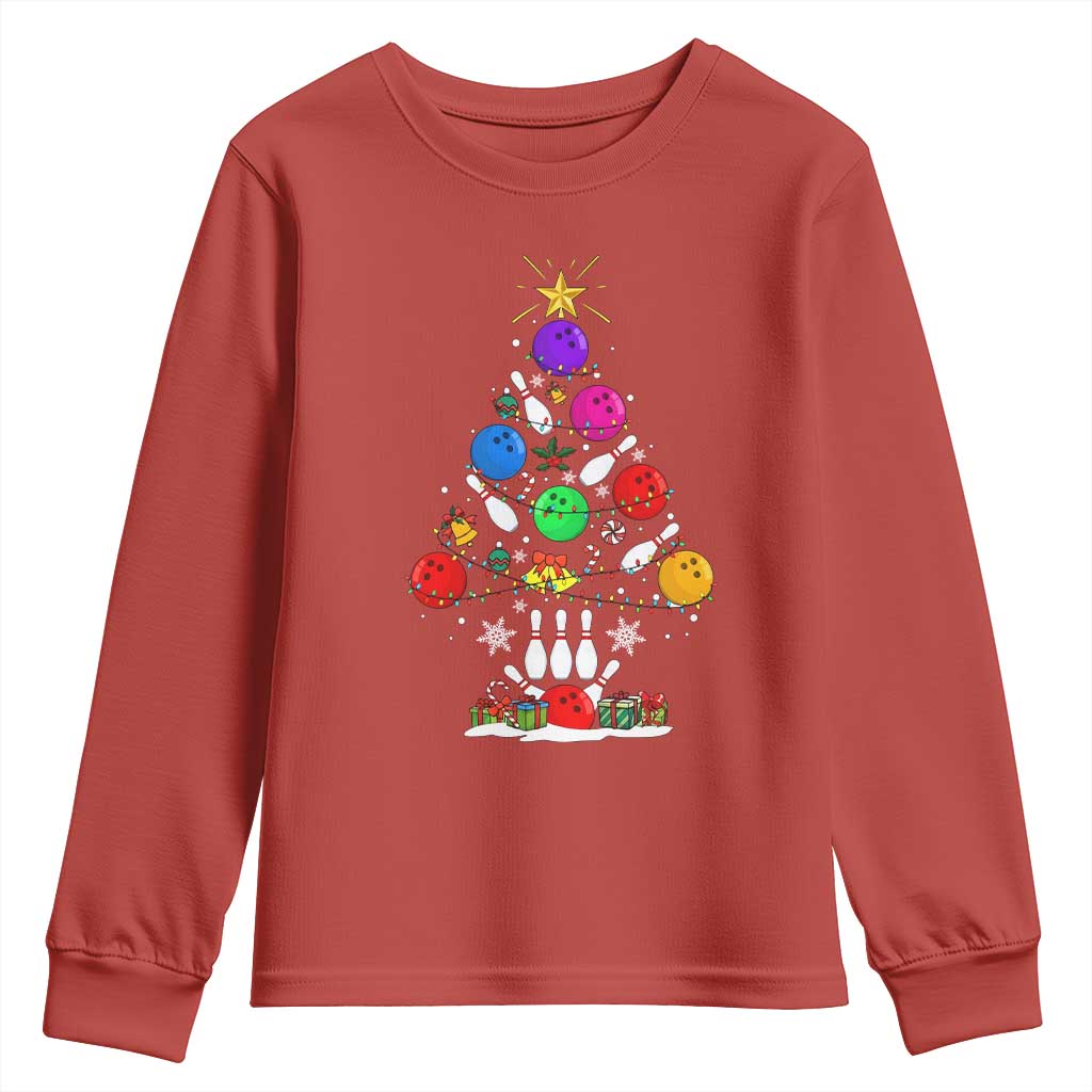 Funny Bowling Christmas Tree Lights Xmas Bowler Youth Sweatshirt TS11 Red Print Your Wear