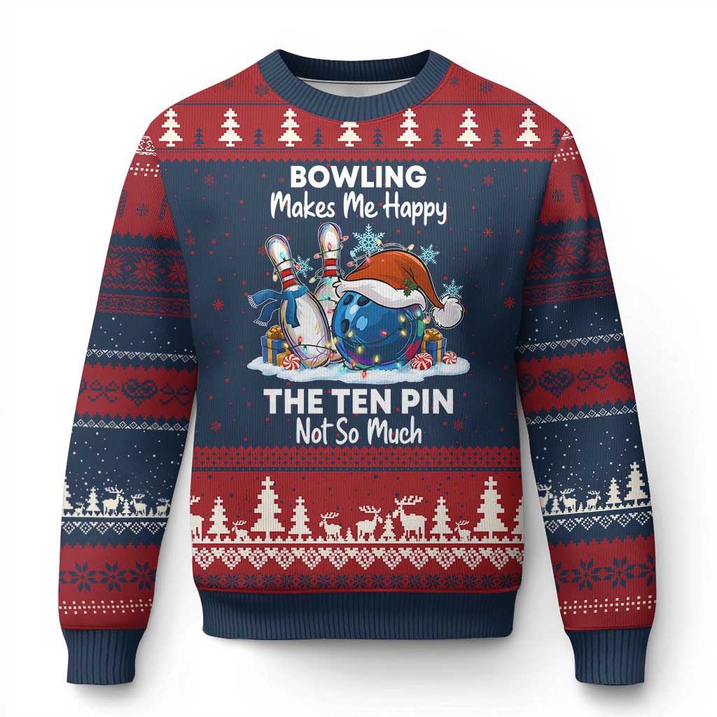 Funny Xmas Bowling Ugly Christmas Sweater Bowling Makes Me Happy The Ten Pin Not So Much TS11 Navy Red Print Your Wear