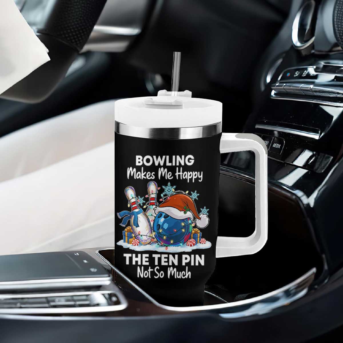 Funny Christmas Bowling Tumbler With Handle Bowling Makes Me Happy The Ten Pin Not So Much TS11 Print Your Wear