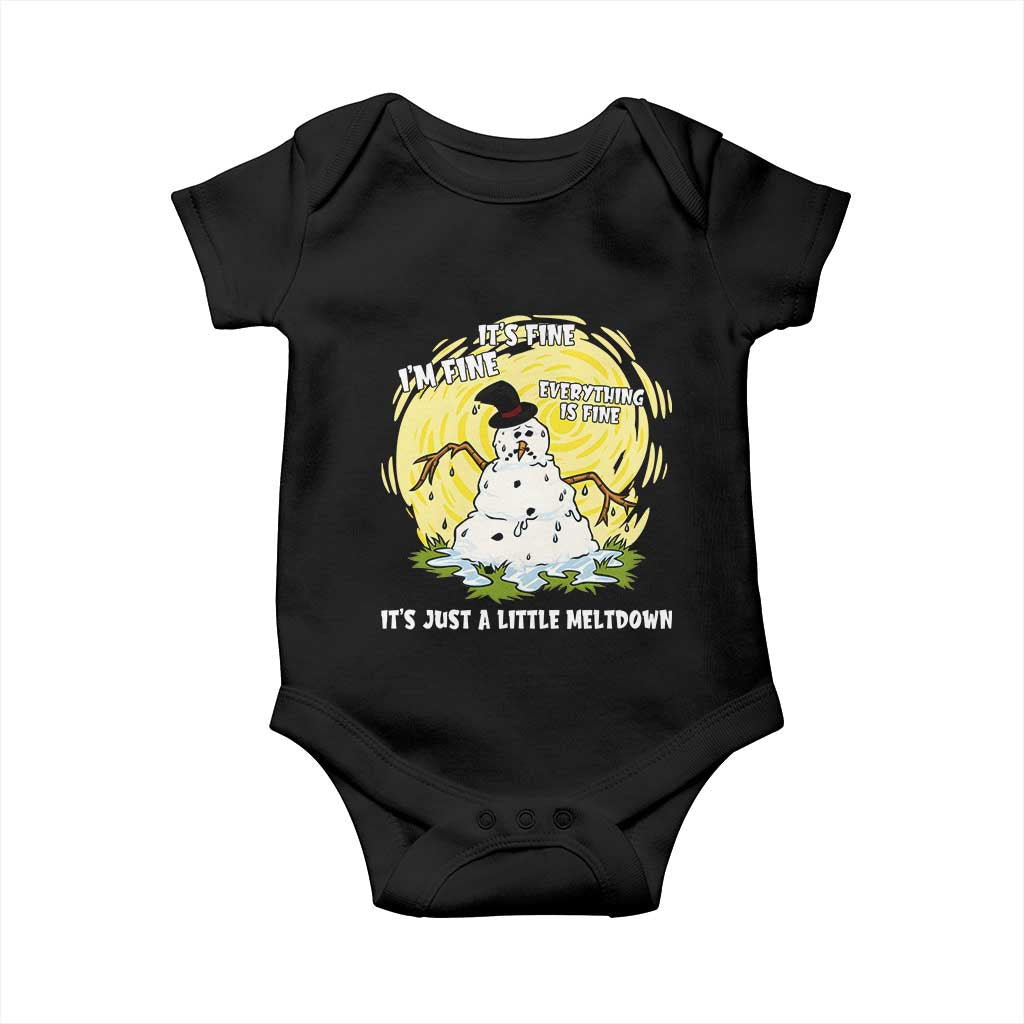 Funny It Is Fine I Am Fine Everything Is Fine Its Just A Little Meltdown Baby Onesie Christmas Snowman TS11 Black Print Your Wear