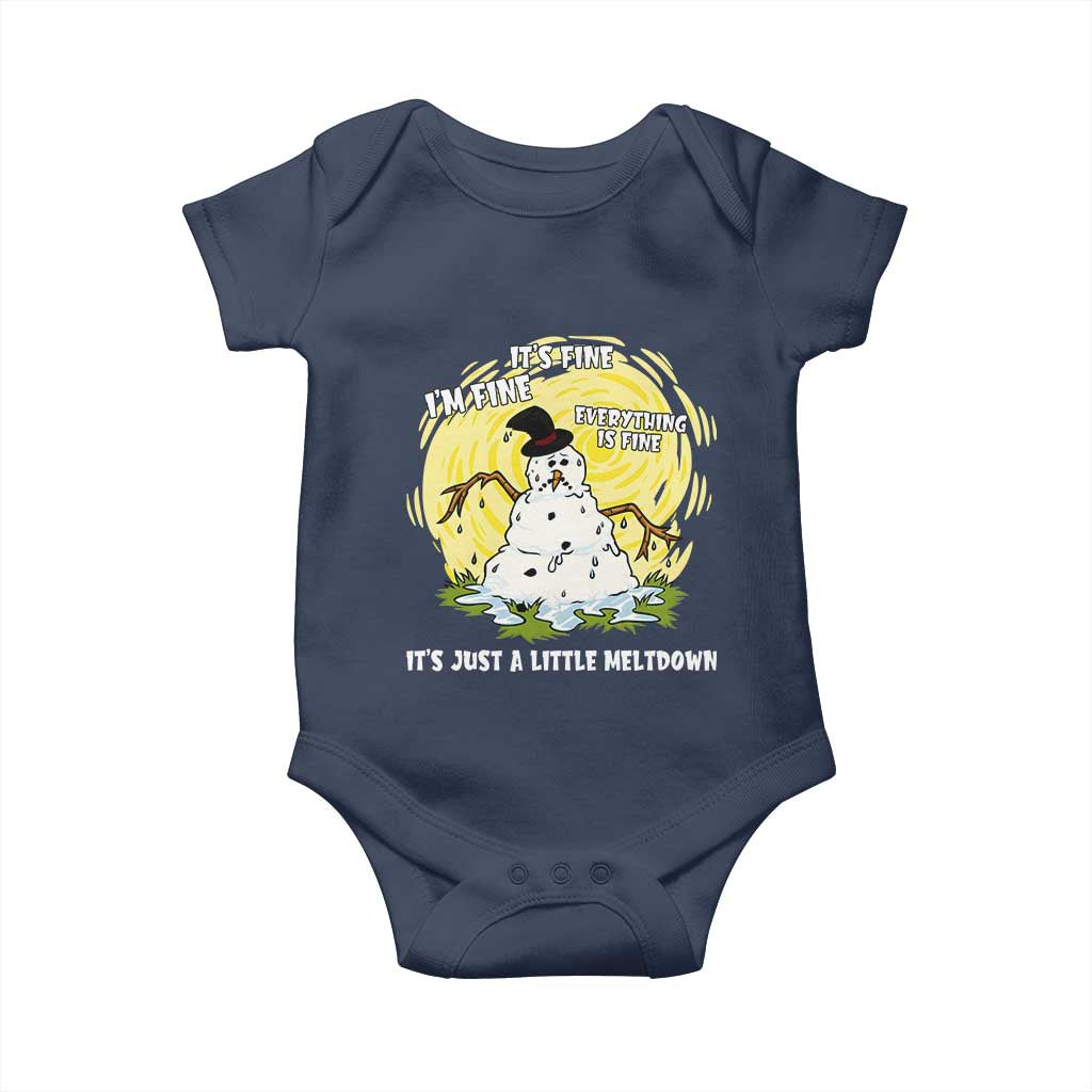Funny It Is Fine I Am Fine Everything Is Fine Its Just A Little Meltdown Baby Onesie Christmas Snowman TS11 Navy Print Your Wear