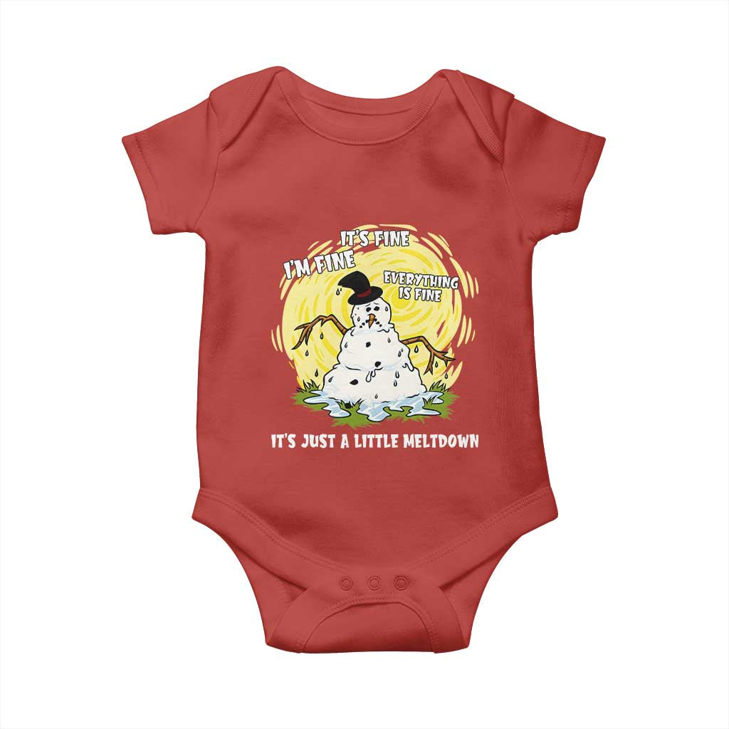 Funny It Is Fine I Am Fine Everything Is Fine Its Just A Little Meltdown Baby Onesie Christmas Snowman TS11 Red Print Your Wear