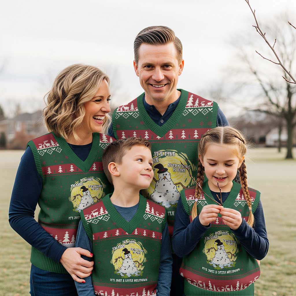 Funny It Is Fine I Am Fine Everything Is Fine Its Just A Little Meltdown V-Neck Knit Sweater Vest Xmas Snowman TS11 Red Green Print Your Wear