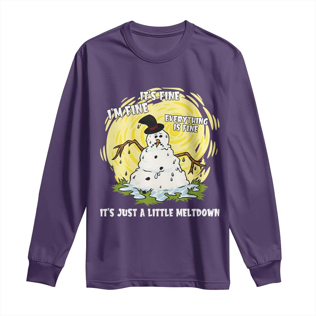 Funny It Is Fine I Am Fine Everything Is Fine Its Just A Little Meltdown Long Sleeve Shirt Christmas Snowman TS11 Purple Print Your Wear