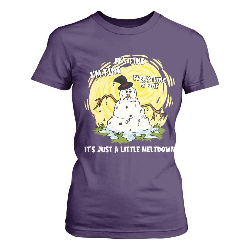 Funny It Is Fine I Am Fine Everything Is Fine Its Just A Little Meltdown T Shirt For Women Christmas Snowman TS11 Purple Print Your Wear