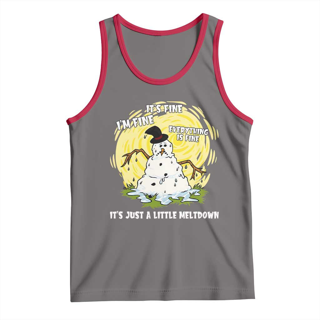 Funny It Is Fine I Am Fine Everything Is Fine Its Just A Little Meltdown Tank Top Christmas Snowman TS11 Deep Heather Red Print Your Wear