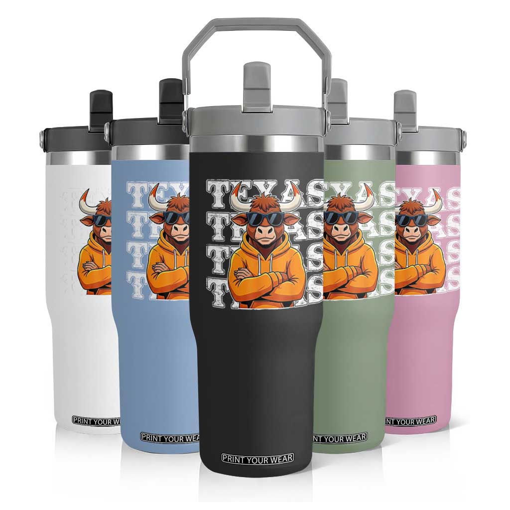 TFL Football Lover Flip Straw Tumbler Vintage Orange Cow Sunglasses Game Day TS11 Print Your Wear
