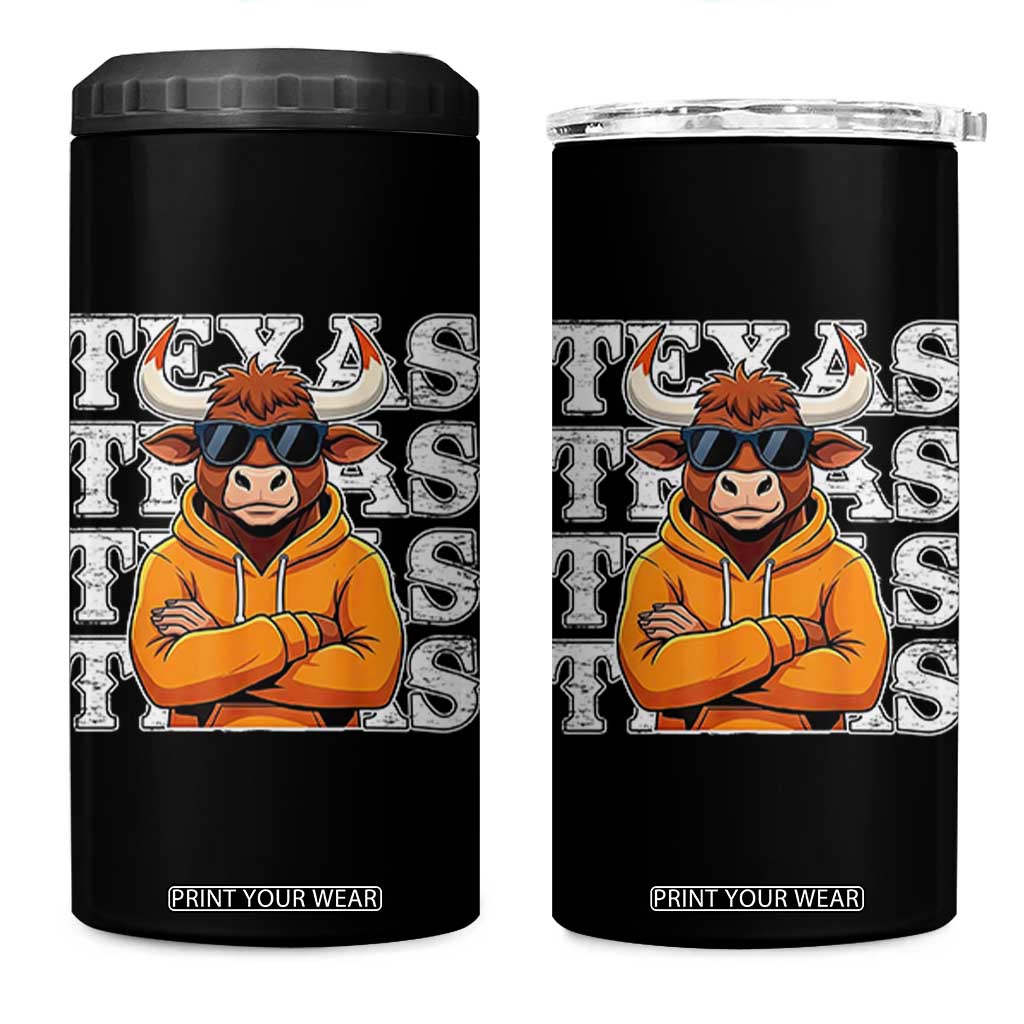 TFL Football Lover 4 in 1 Can Cooler Tumbler Vintage Orange Cow Sunglasses Game Day TS11 One Size: 16 oz Black Print Your Wear