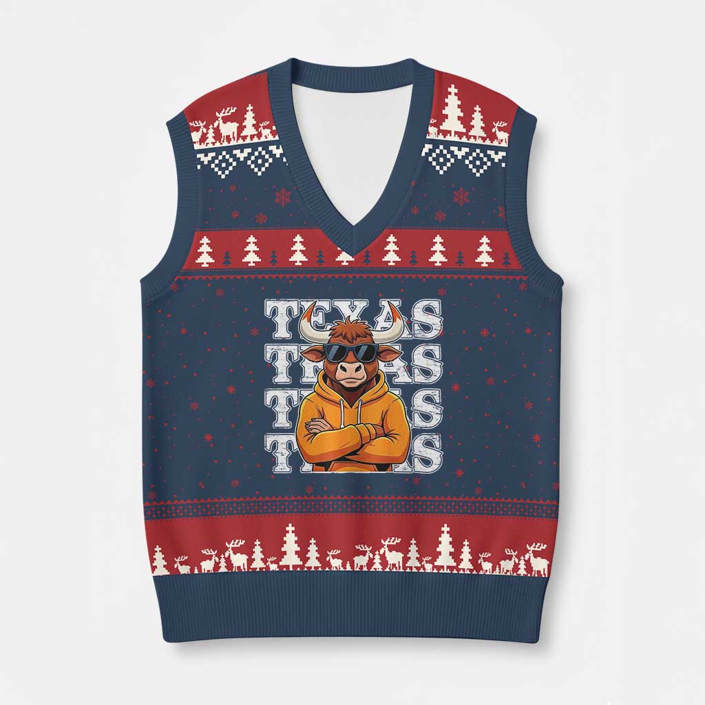 TFL Football Lover V-Neck Knit Sweater Vest Vintage Orange Cow Sunglasses Game Day TS11 Navy Red Print Your Wear