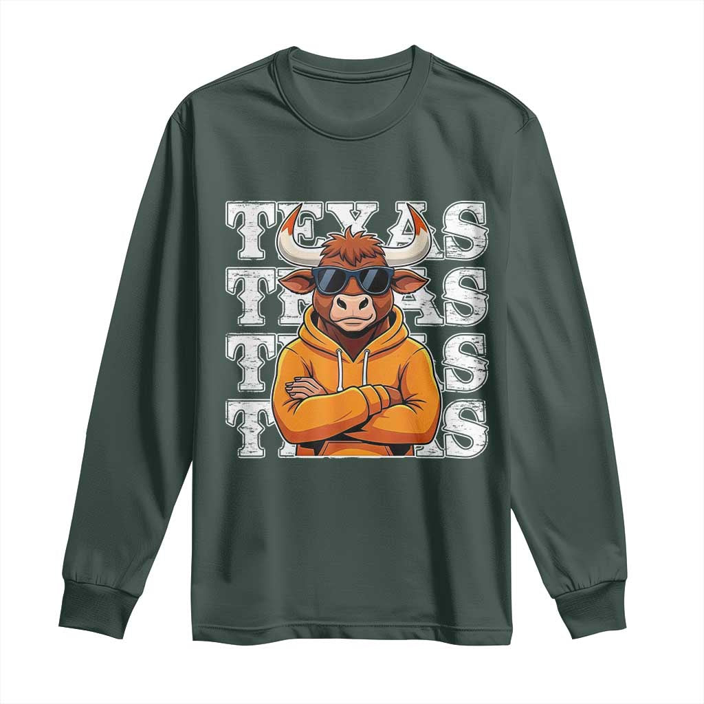 TFL Football Lover Long Sleeve Shirt Vintage Orange Cow Sunglasses Game Day TS11 Dark Forest Green Print Your Wear