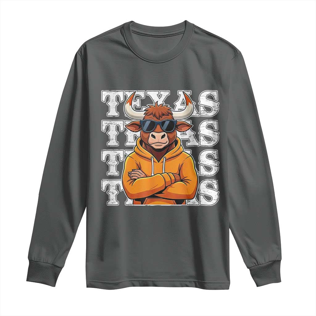 TFL Football Lover Long Sleeve Shirt Vintage Orange Cow Sunglasses Game Day TS11 Dark Heather Print Your Wear