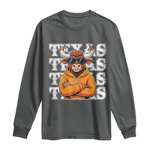 TFL Football Lover Long Sleeve Shirt Vintage Orange Cow Sunglasses Game Day TS11 Dark Heather Print Your Wear