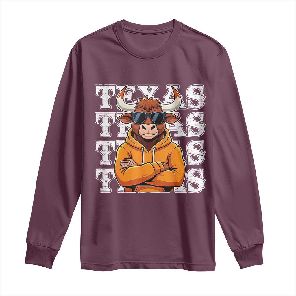 TFL Football Lover Long Sleeve Shirt Vintage Orange Cow Sunglasses Game Day TS11 Maroon Print Your Wear