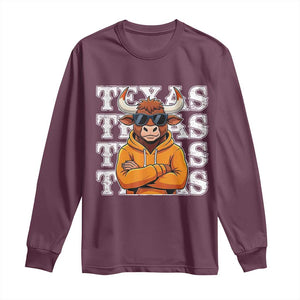 TFL Football Lover Long Sleeve Shirt Vintage Orange Cow Sunglasses Game Day TS11 Maroon Print Your Wear