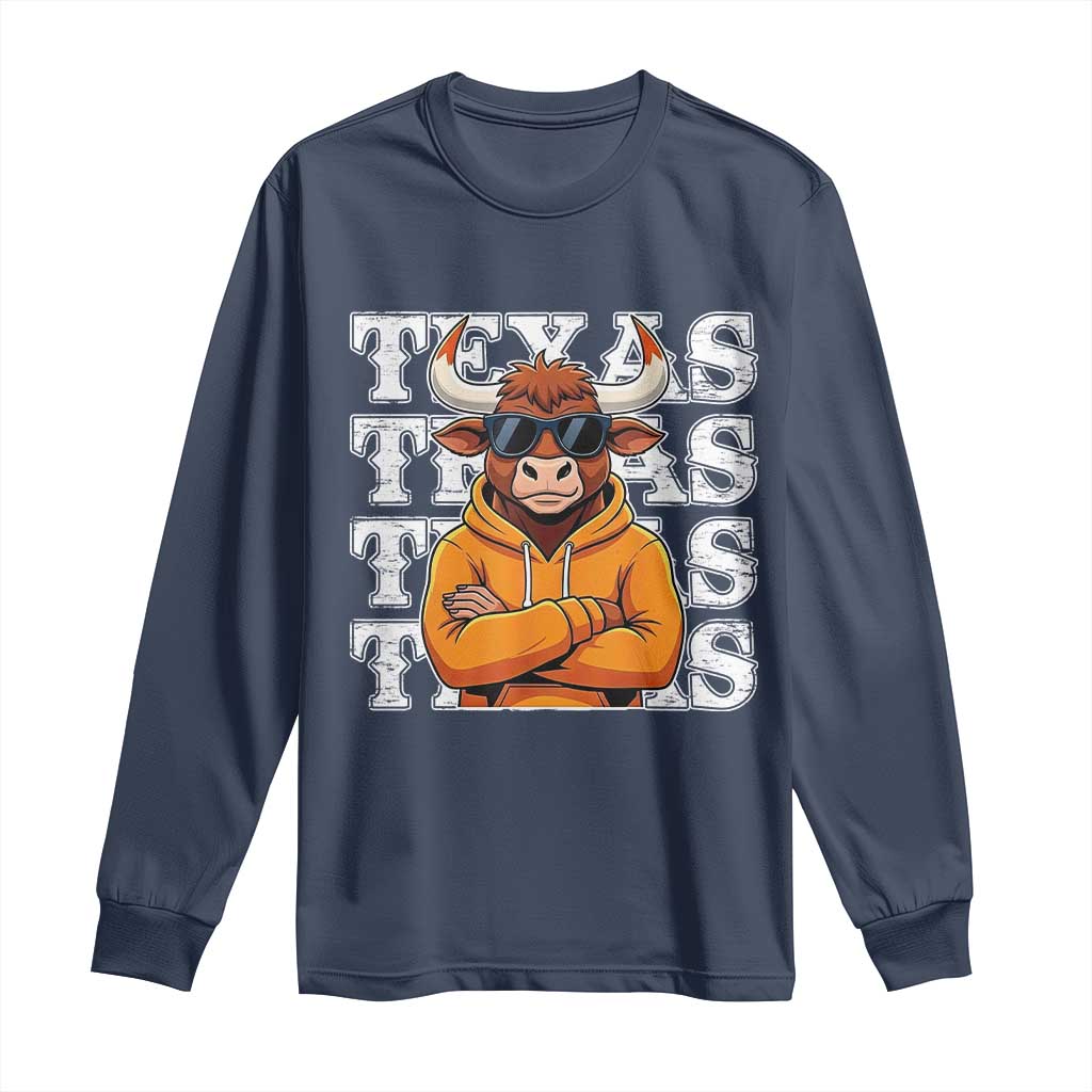 TFL Football Lover Long Sleeve Shirt Vintage Orange Cow Sunglasses Game Day TS11 Navy Print Your Wear