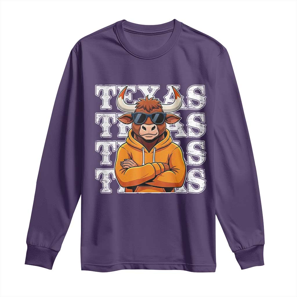 TFL Football Lover Long Sleeve Shirt Vintage Orange Cow Sunglasses Game Day TS11 Purple Print Your Wear