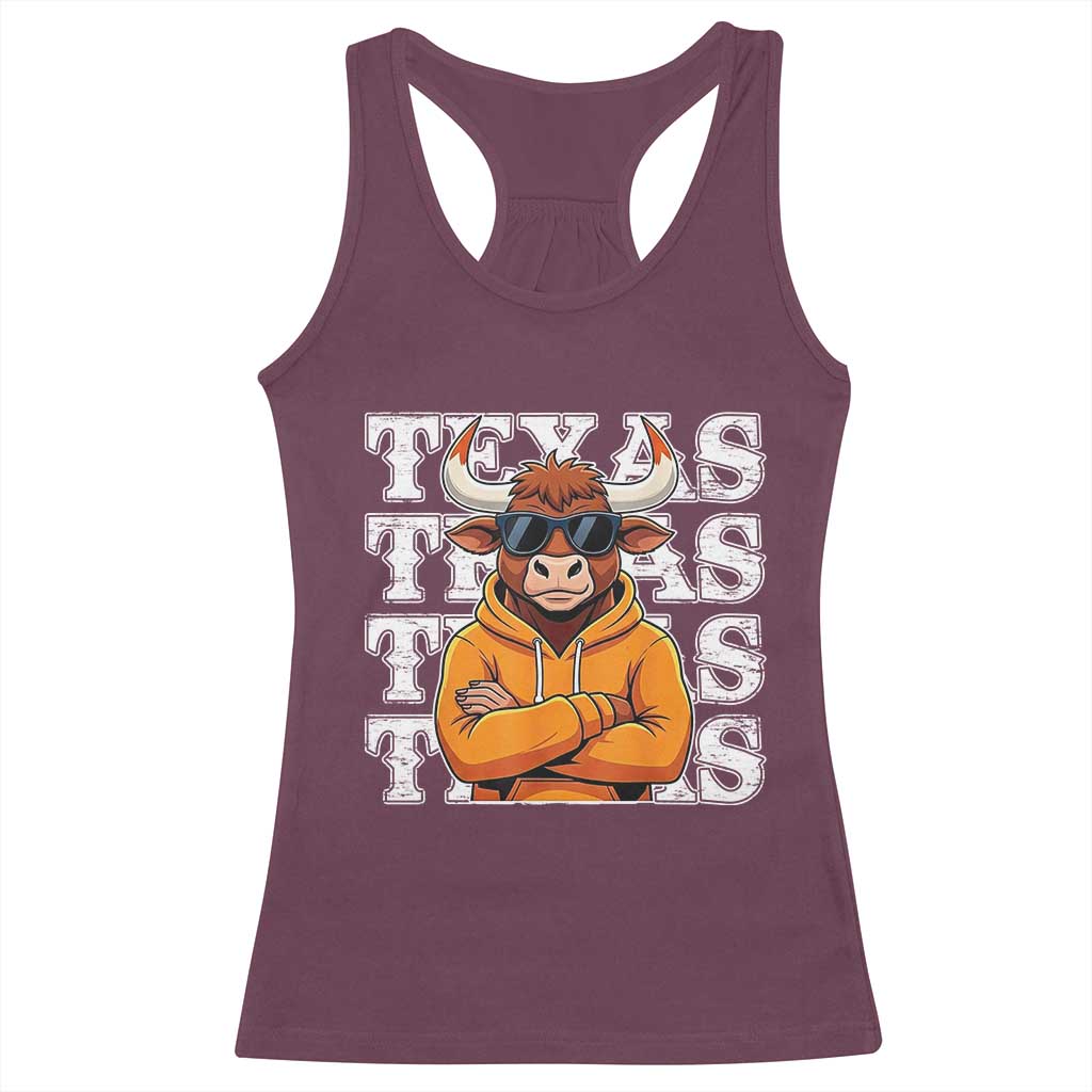 TFL Football Lover Racerback Tank Top Vintage Orange Cow Sunglasses Game Day TS11 Maroon Print Your Wear