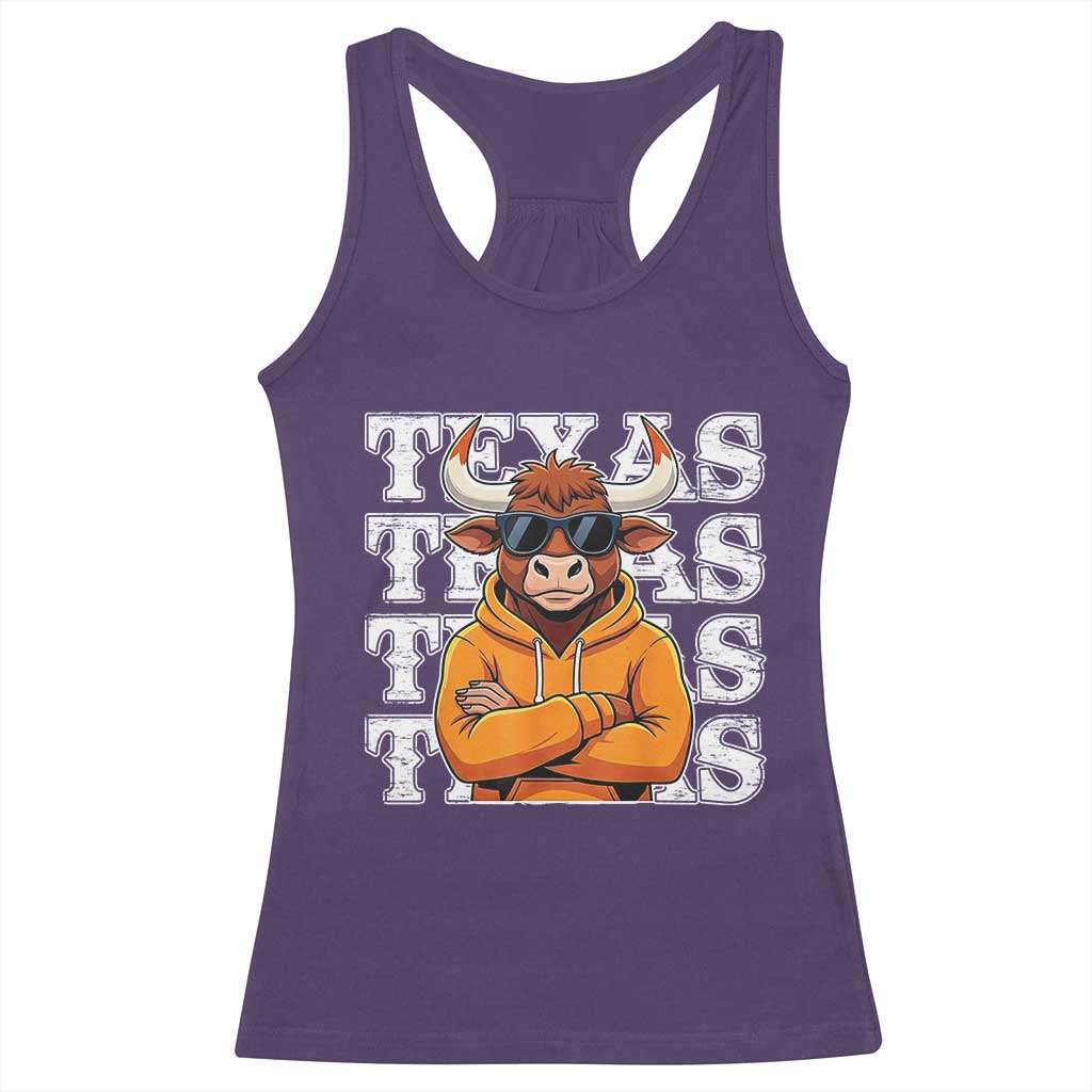 TFL Football Lover Racerback Tank Top Vintage Orange Cow Sunglasses Game Day TS11 Purple Print Your Wear