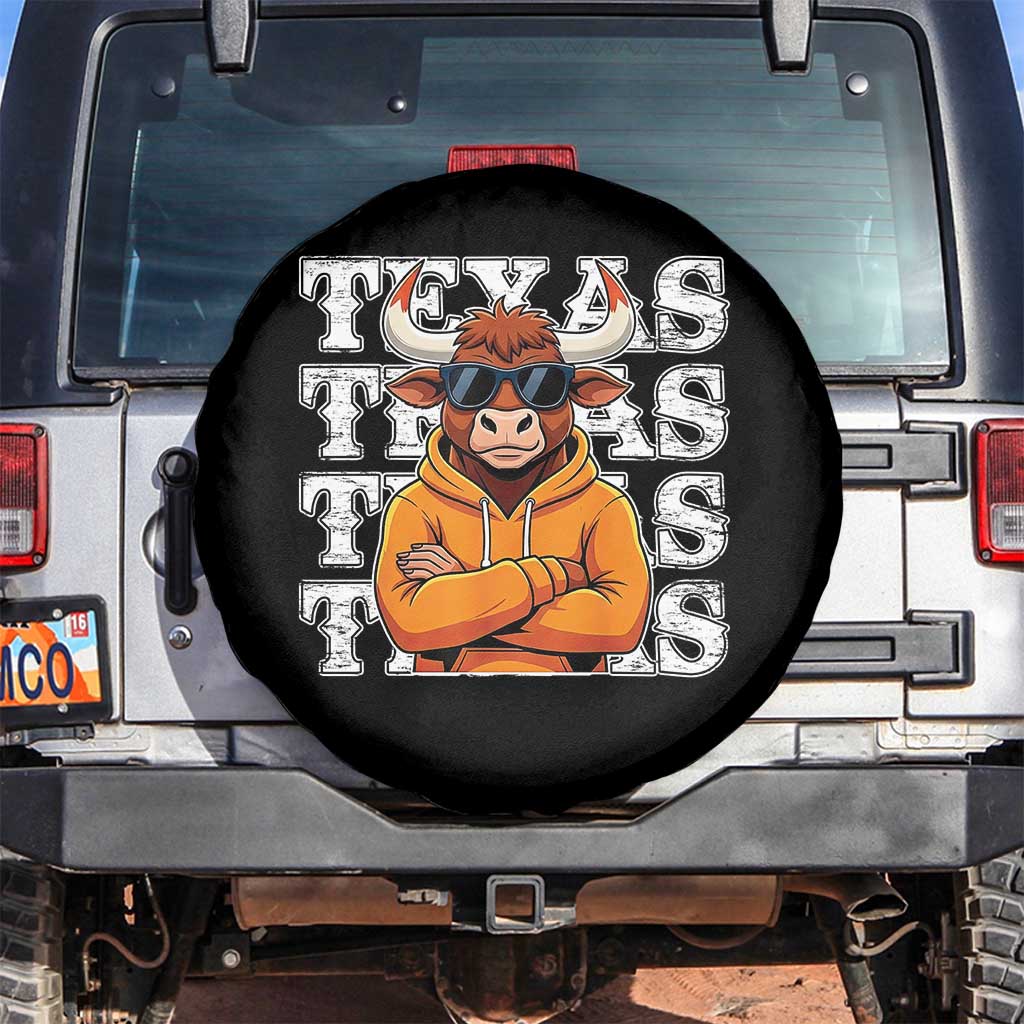 TFL Football Lover Spare Tire Cover Vintage Orange Cow Sunglasses Game Day TS11 No hole Black Print Your Wear