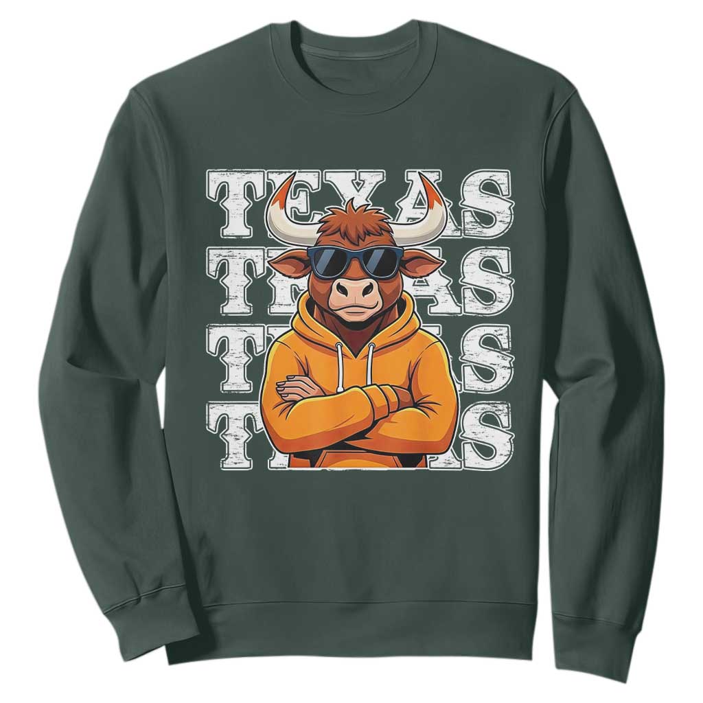 Texas Fan Sweatshirt Longhorns Cow Texas Pride Sport Lover TS11 Dark Forest Green Print Your Wear