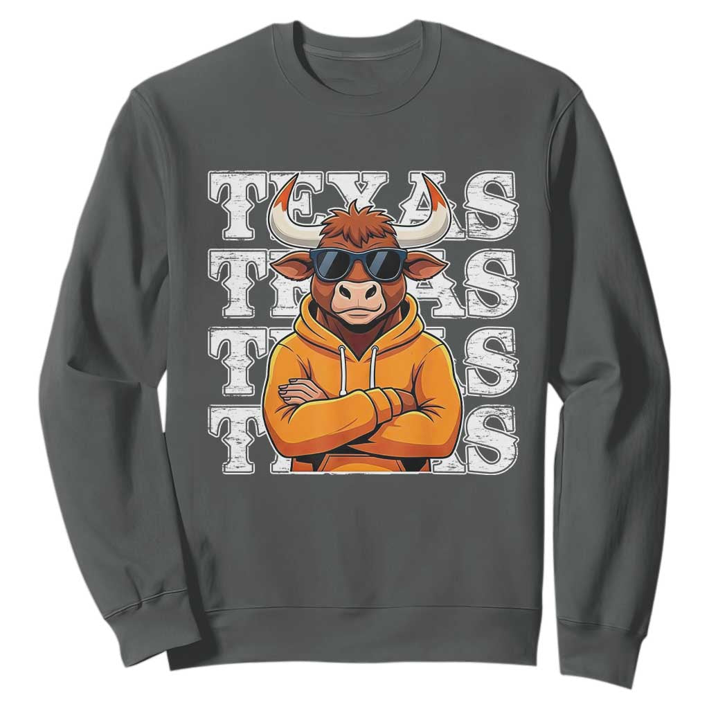 Texas Fan Sweatshirt Longhorns Cow Texas Pride Sport Lover TS11 Dark Heather Print Your Wear