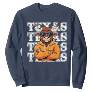 Texas Fan Sweatshirt Longhorns Cow Texas Pride Sport Lover TS11 Navy Print Your Wear