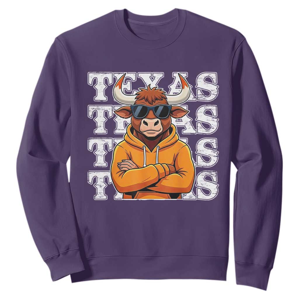 Texas Fan Sweatshirt Longhorns Cow Texas Pride Sport Lover TS11 Purple Print Your Wear