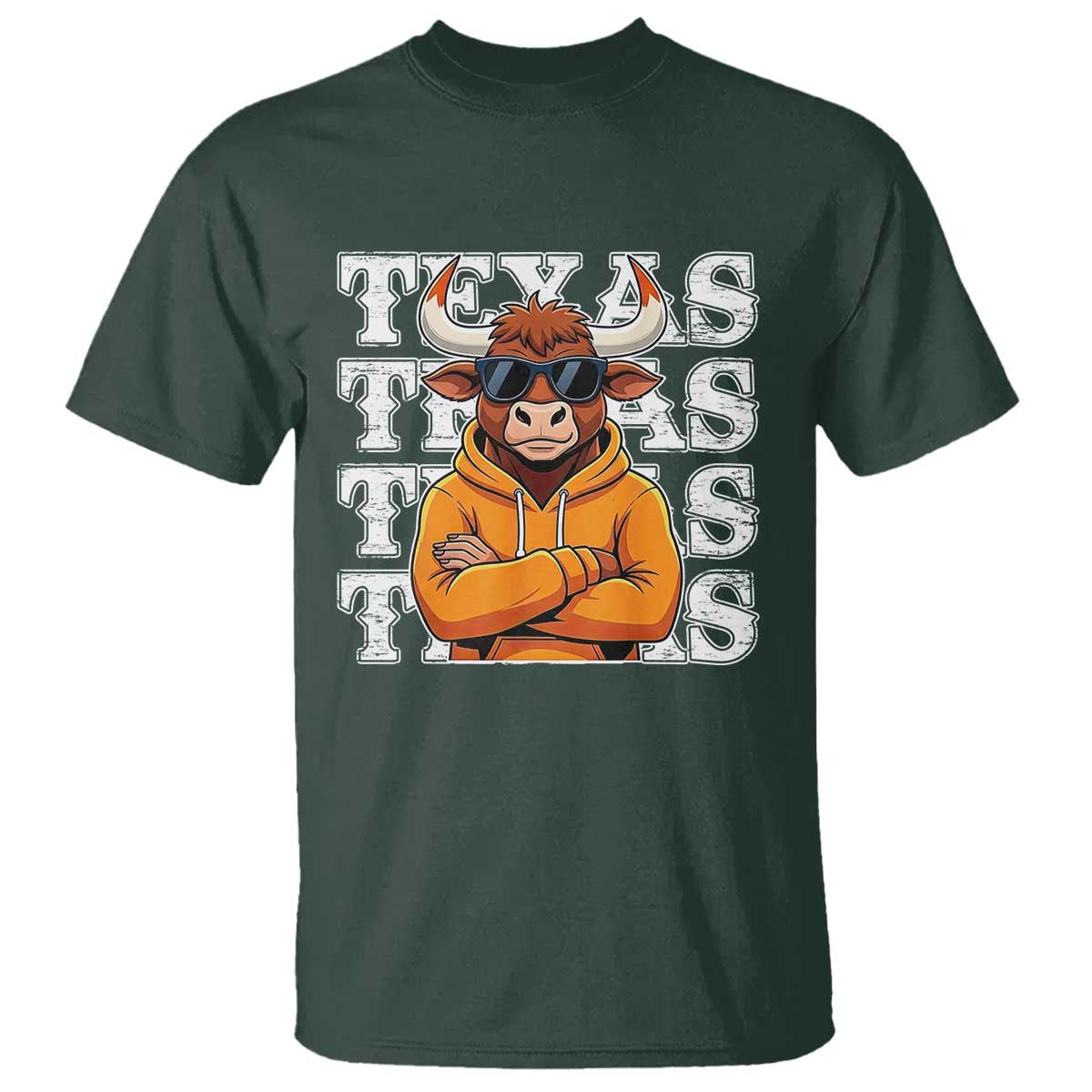 Texas Fan T Shirt Longhorns Cow Texas Pride Sport Lover TS11 Dark Forest Green Print Your Wear