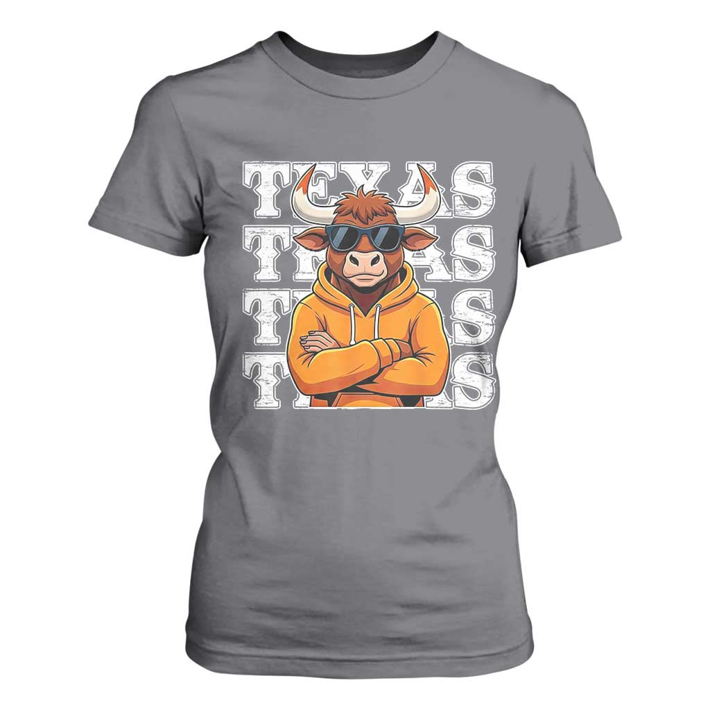Texas Fan T Shirt For Women Longhorns Cow Texas Pride Sport Lover TS11 Charcoal Print Your Wear