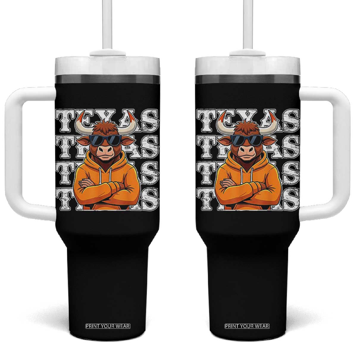 TFL Football Lover Tumbler With Handle Vintage Orange Cow Sunglasses Game Day TS11 One Size: 40 oz Black Print Your Wear