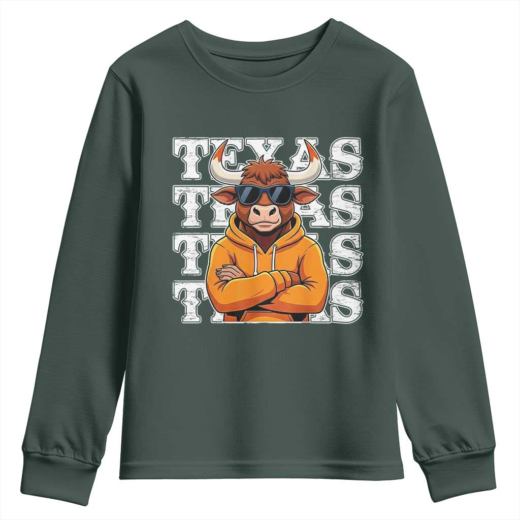 TFL Football Lover Youth Sweatshirt Vintage Orange Cow Sunglasses Game Day TS11 Dark Forest Green Print Your Wear