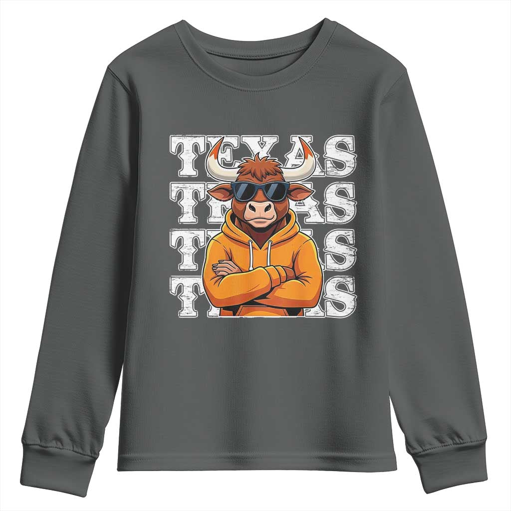 TFL Football Lover Youth Sweatshirt Vintage Orange Cow Sunglasses Game Day TS11 Dark Heather Print Your Wear
