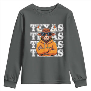 TFL Football Lover Youth Sweatshirt Vintage Orange Cow Sunglasses Game Day TS11 Dark Heather Print Your Wear
