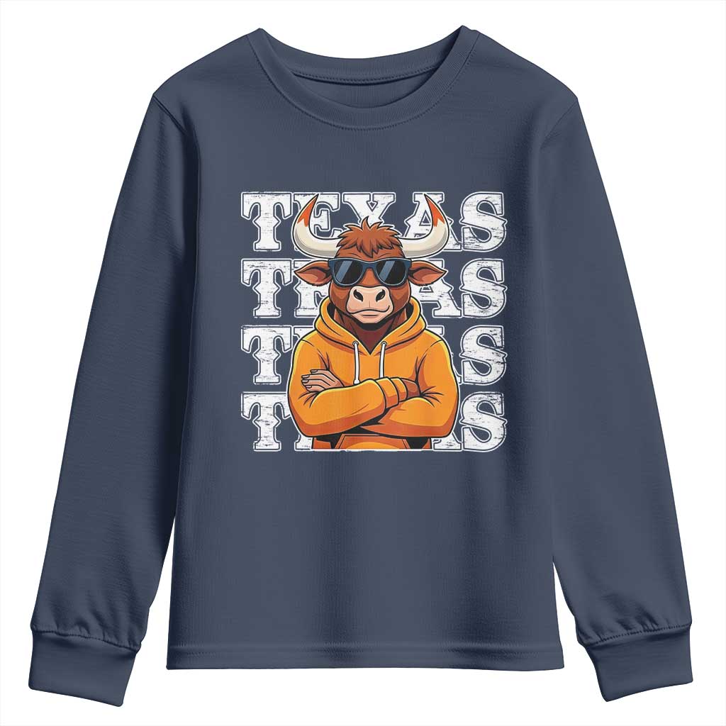 TFL Football Lover Youth Sweatshirt Vintage Orange Cow Sunglasses Game Day TS11 Navy Print Your Wear