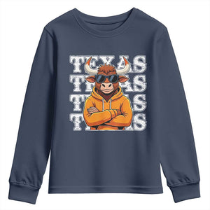 TFL Football Lover Youth Sweatshirt Vintage Orange Cow Sunglasses Game Day TS11 Navy Print Your Wear