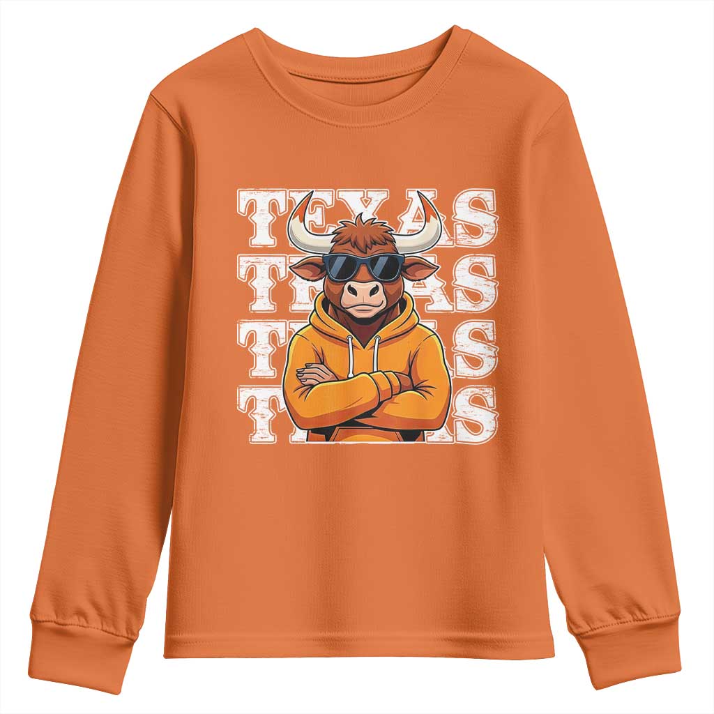 TFL Football Lover Youth Sweatshirt Vintage Orange Cow Sunglasses Game Day TS11 Orange Print Your Wear
