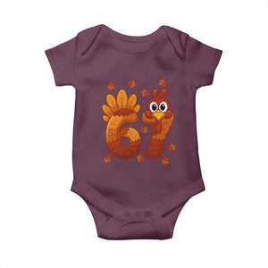 67 Thanksgiving Baby Onesie Funny Turkey Thanksgiving Six Seven Meme TS11 Maroon Print Your Wear