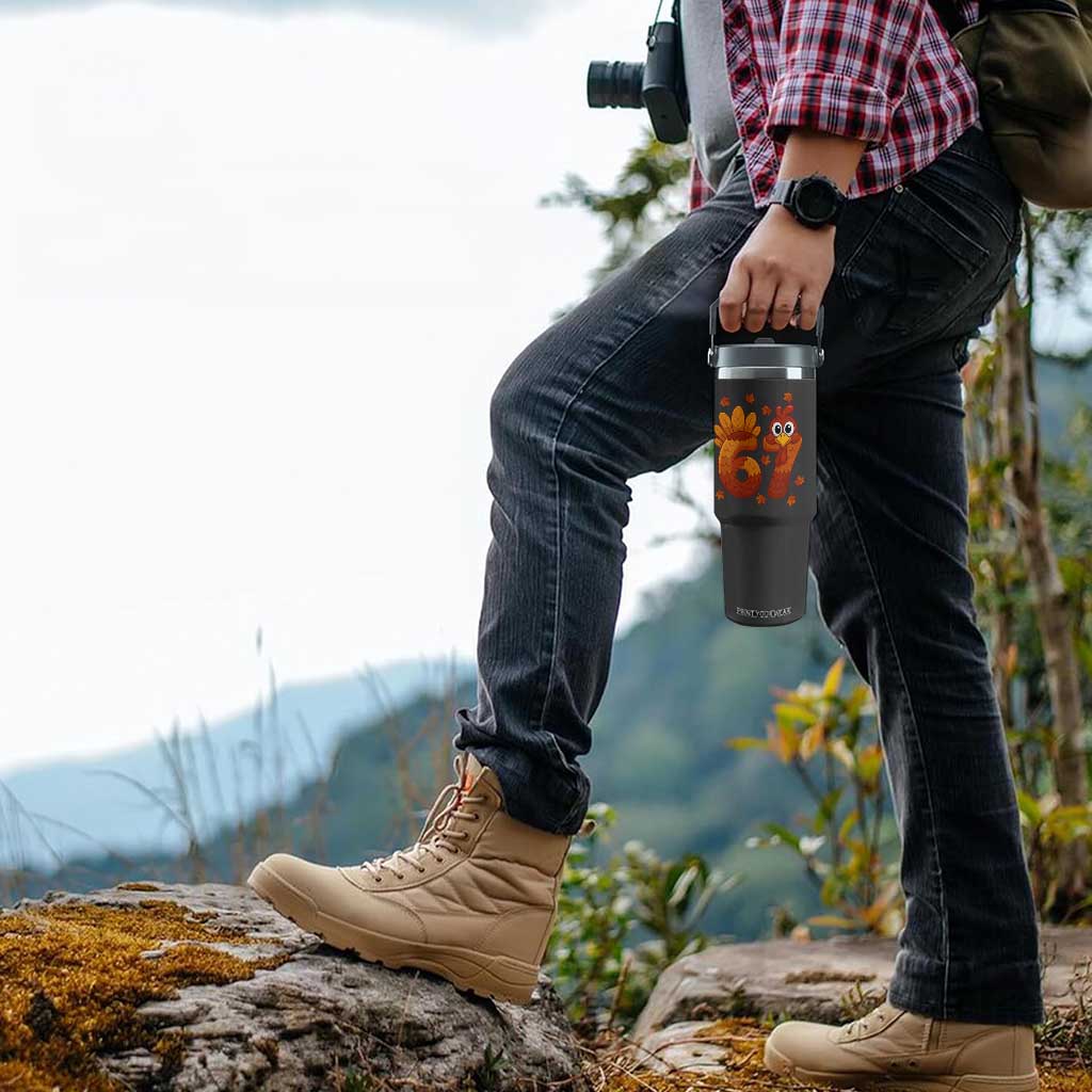 67 Thanksgiving Flip Straw Tumbler Funny Turkey Thanksgiving Six Seven Meme TS11 Print Your Wear